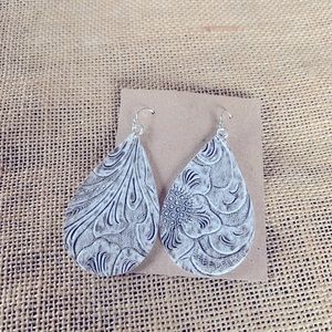 White/Gray Leather “look” teardrop earring